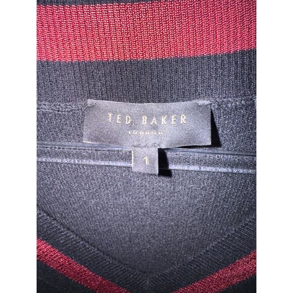 Ted Baker wool blend maxi sweater dress black burgundy stripe Vneck chic winter - Picture 5 of 8